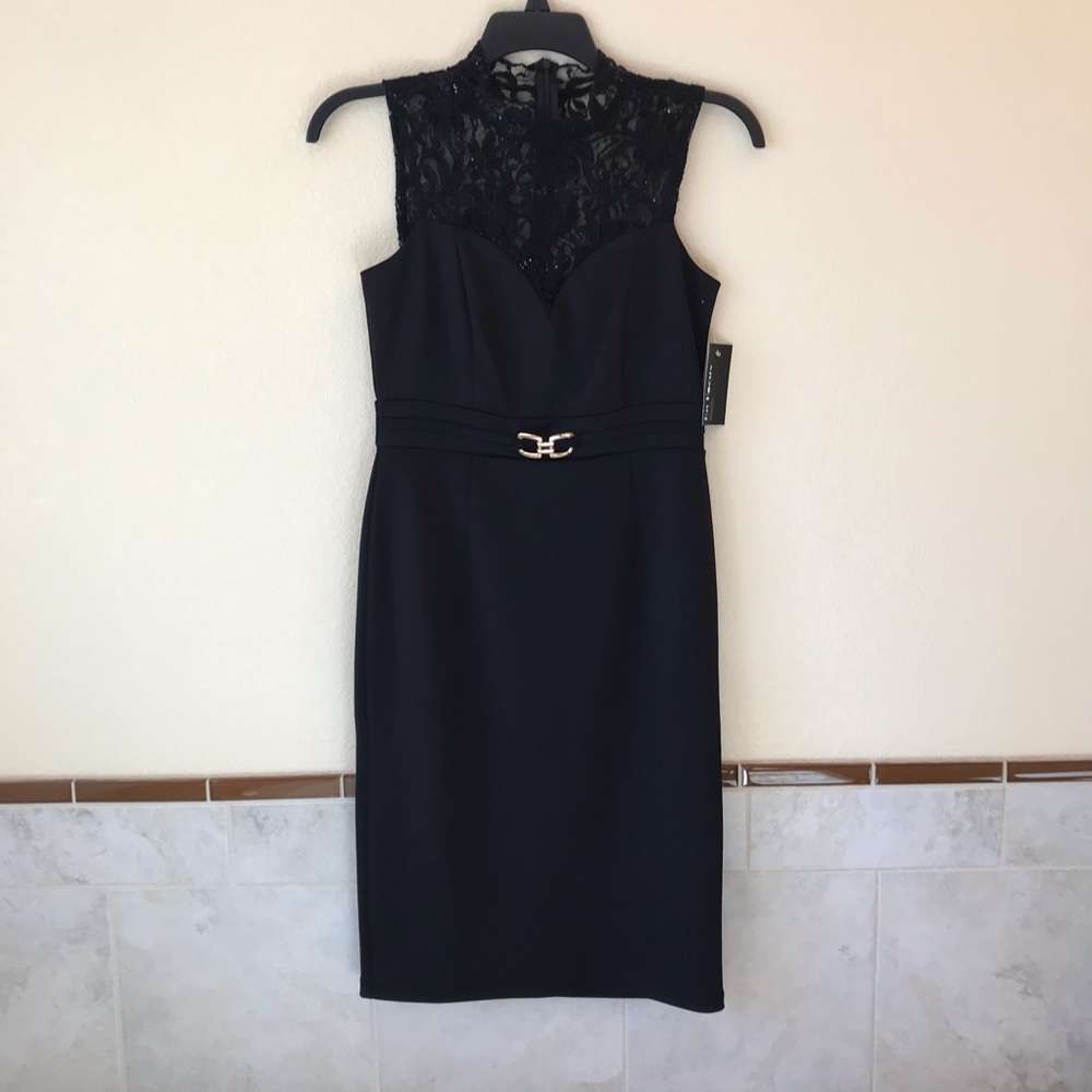Enfocus Studio Black Sleeveless Dress NEW Size 6 Lace Neckline Formal Elegant